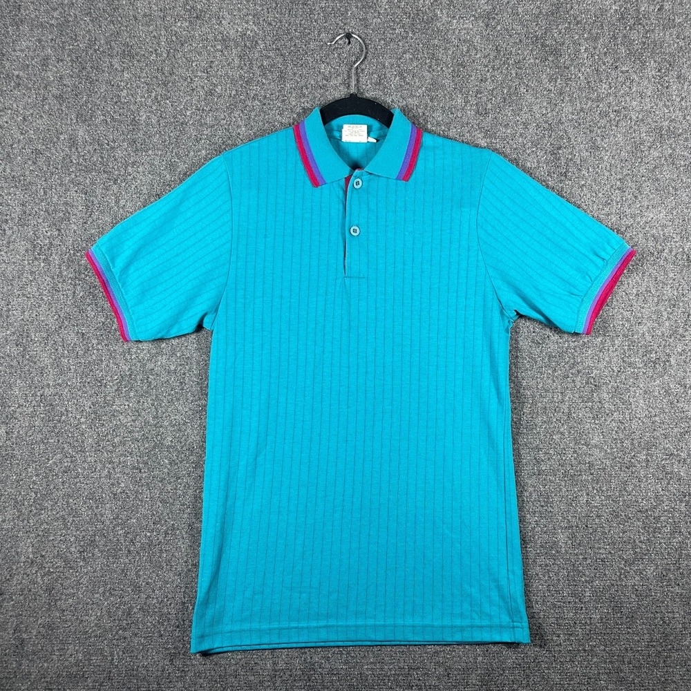 Vintage 90s Barco Workwear Ribbed Polo Shirt US Made Teal Mens Size Small #3309